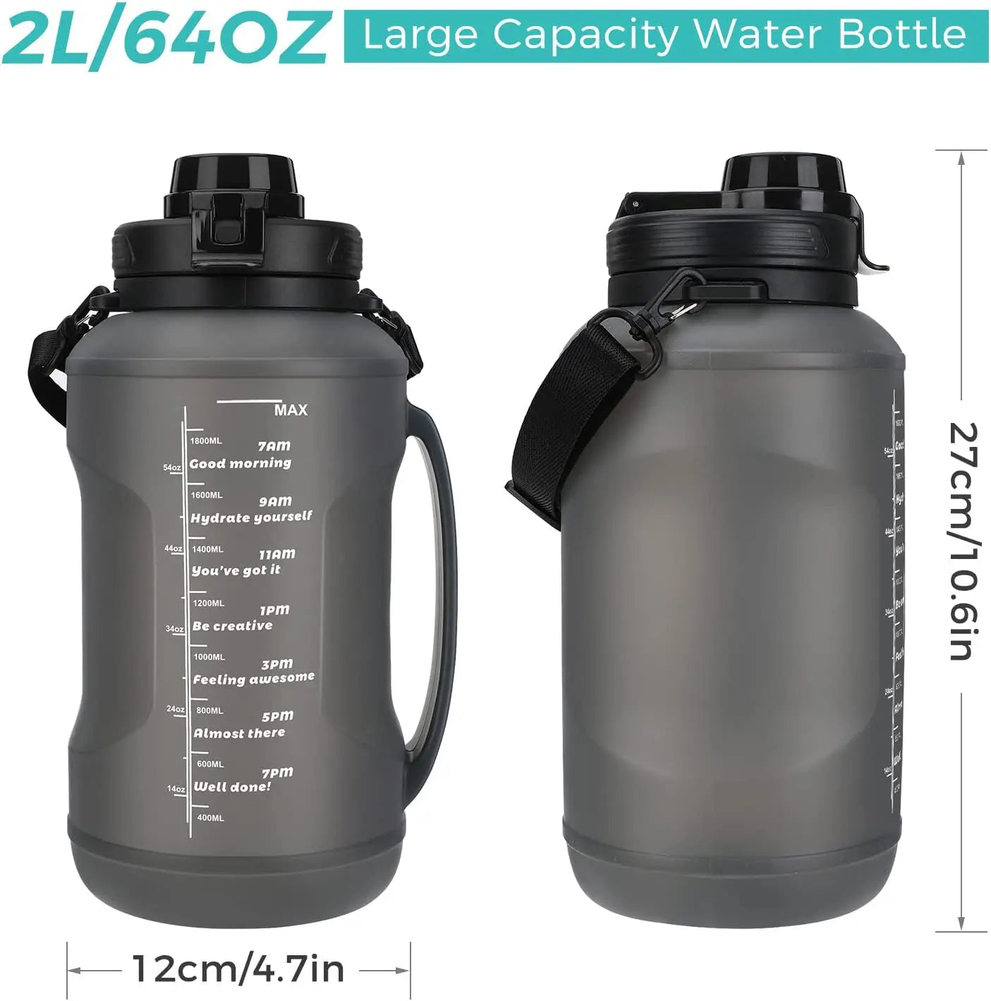 Collapsible 2L Silicone Water Bottle with Straw and Carrying Strap - Half Gallon Capacity