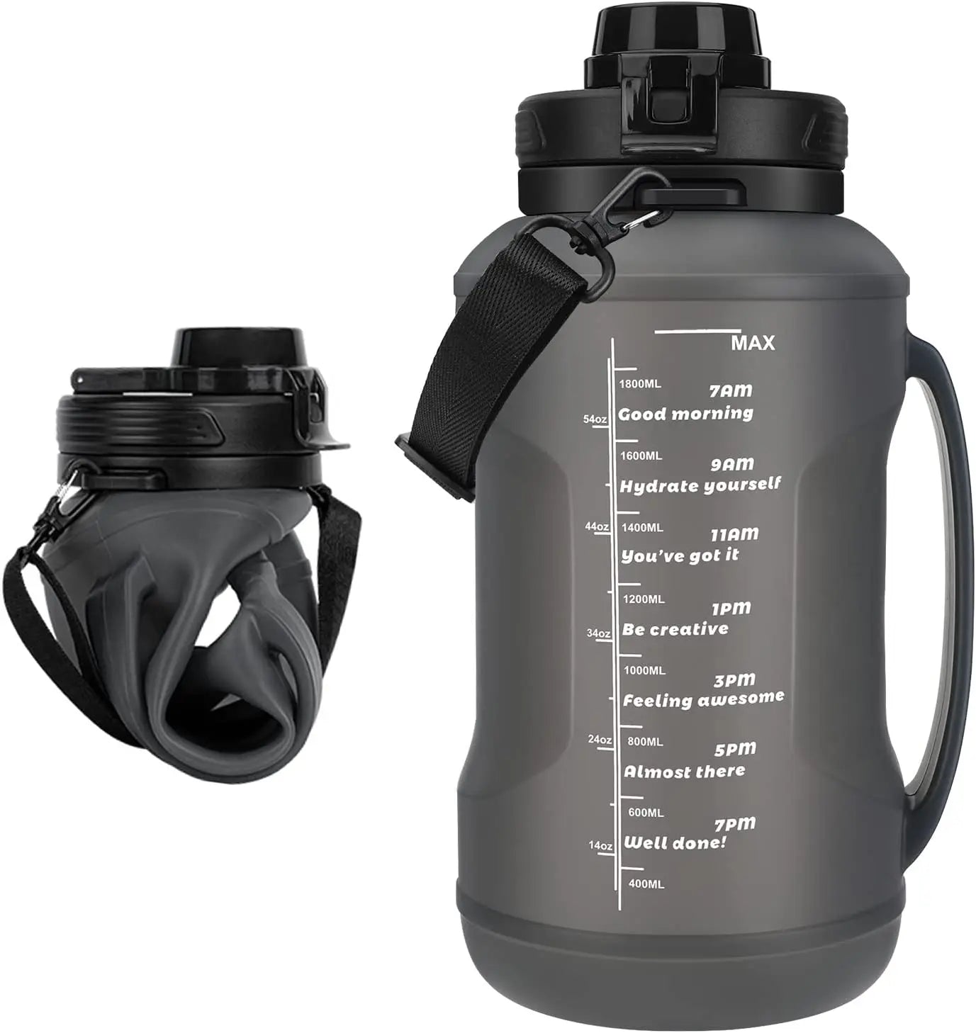 Collapsible 2L Silicone Water Bottle with Straw and Carrying Strap - Half Gallon Capacity