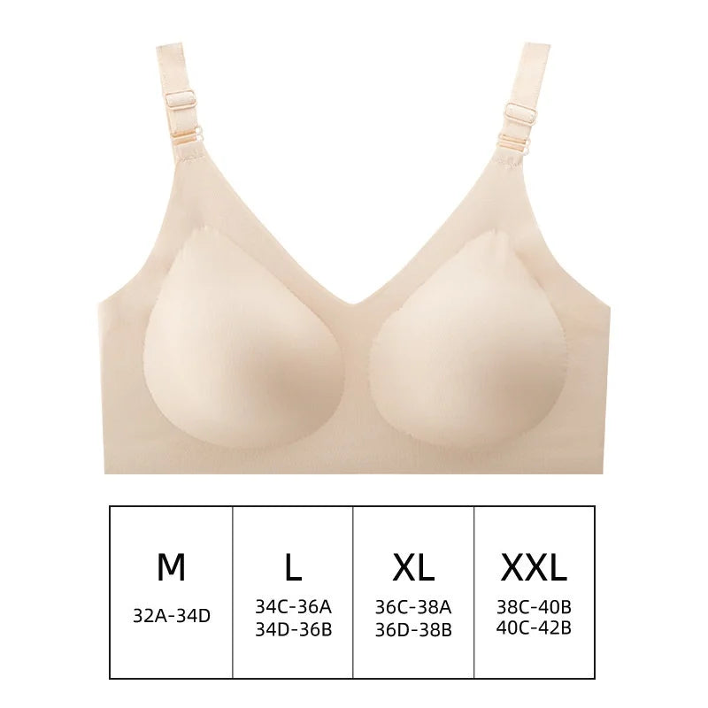 Seamless Wireless Bra for Women - Soft Jelly Color Nursing Lingerie with Deep V Design